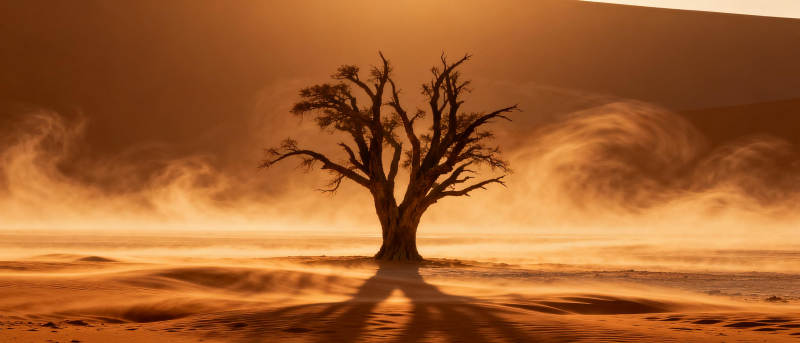 孤树沙海暮色图片