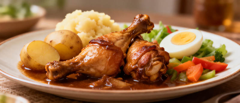 美味鸡腿配蔬菜图片