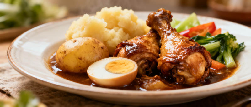 美味鸡腿配土豆泥图片