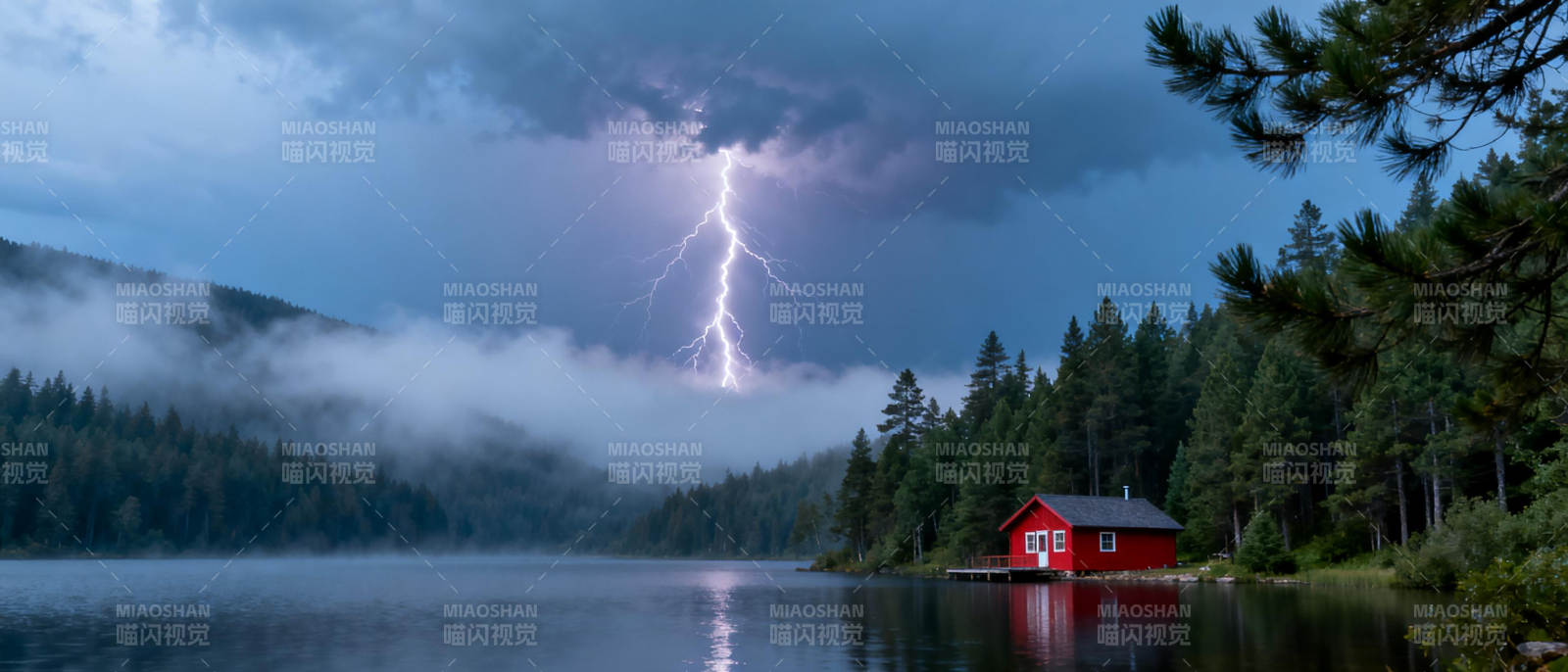 雷电湖畔小屋图片