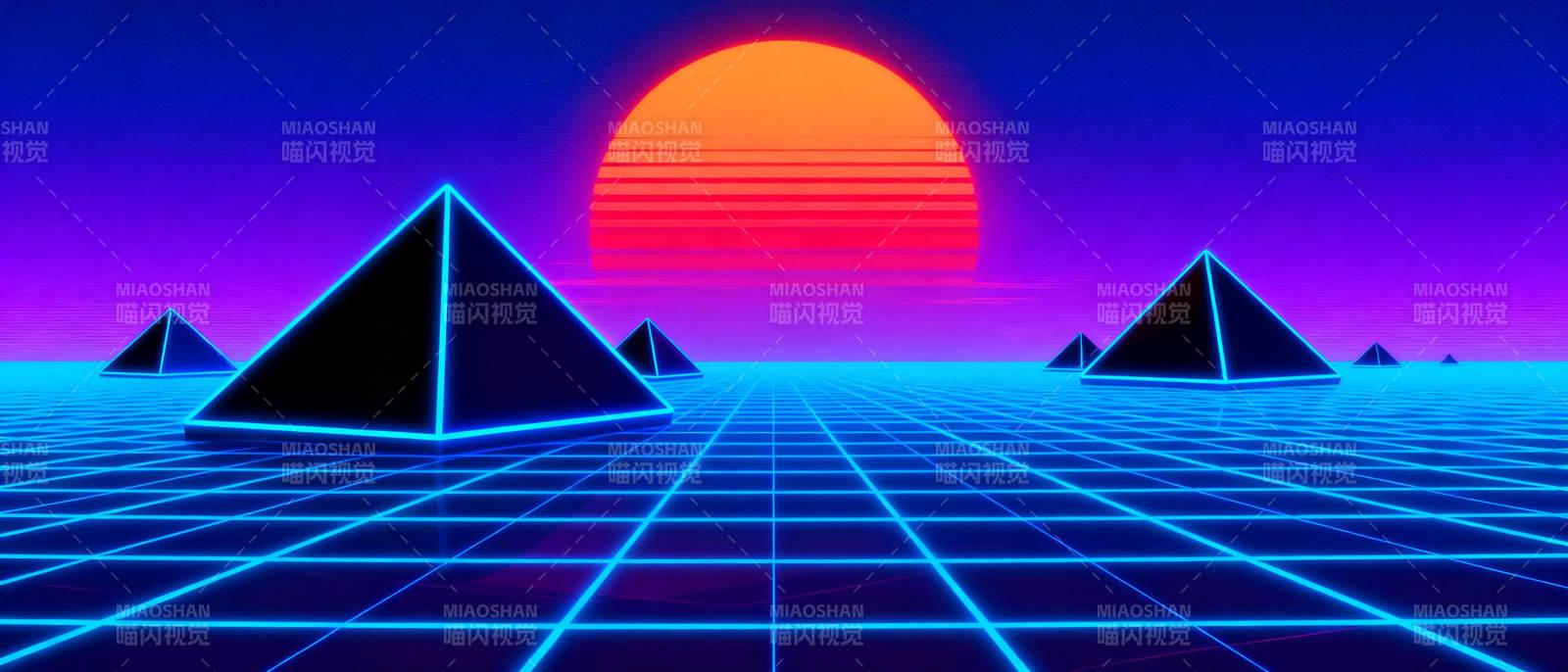 赛博金字塔日落图片