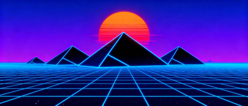 赛博金字塔日落图片