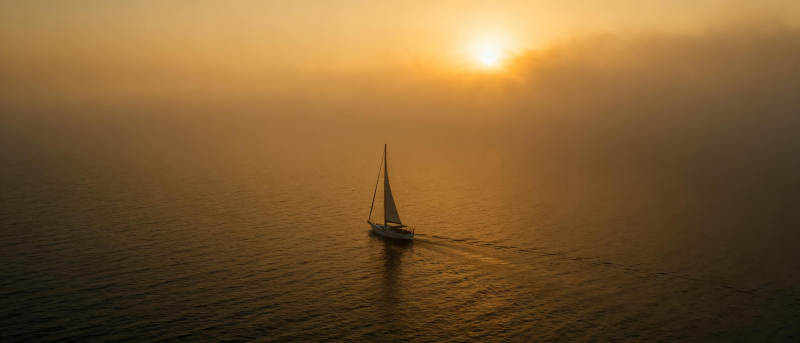 夕阳下的帆船图片