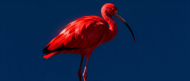 红鹮立于深蓝背景图片