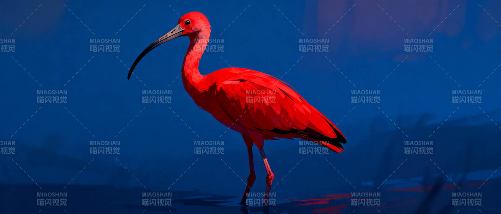 红鹮静立夜色中图片