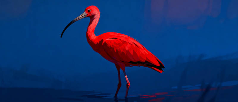 红鹮静立夜色中图片