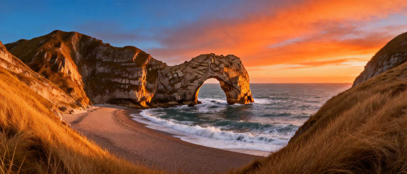 日落拱门海滩图片
