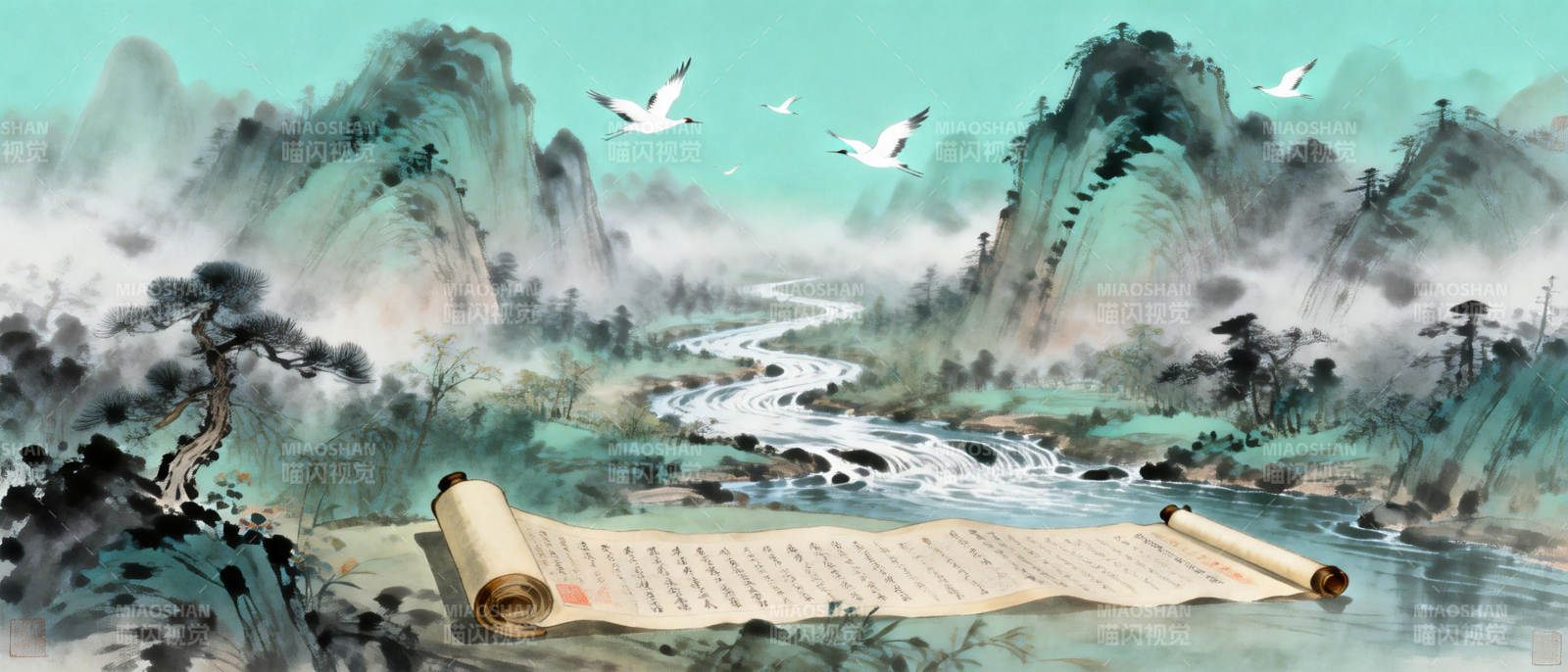 山水画卷图片