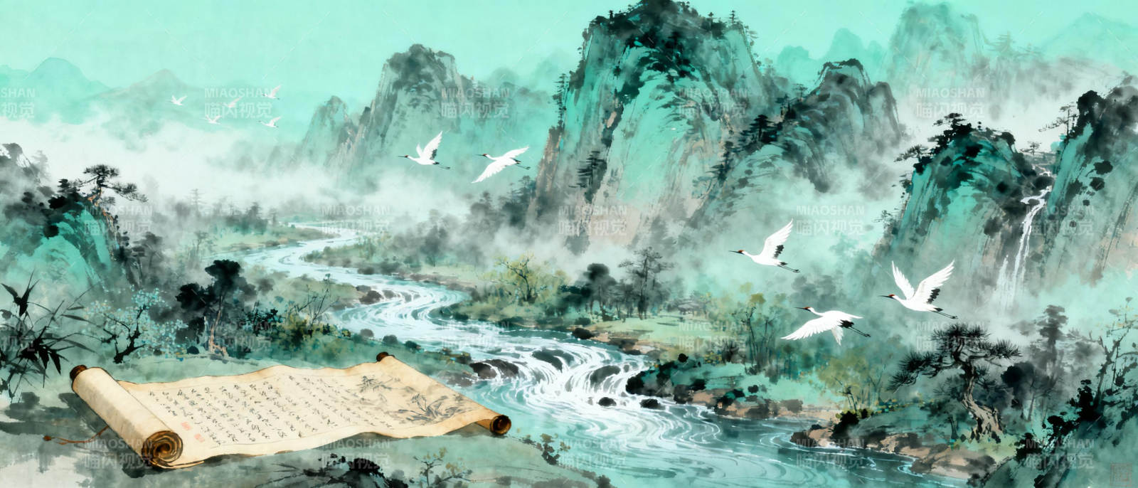 山水画卷图片