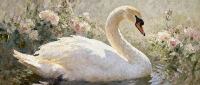 湖畔白鹅静谧游图片