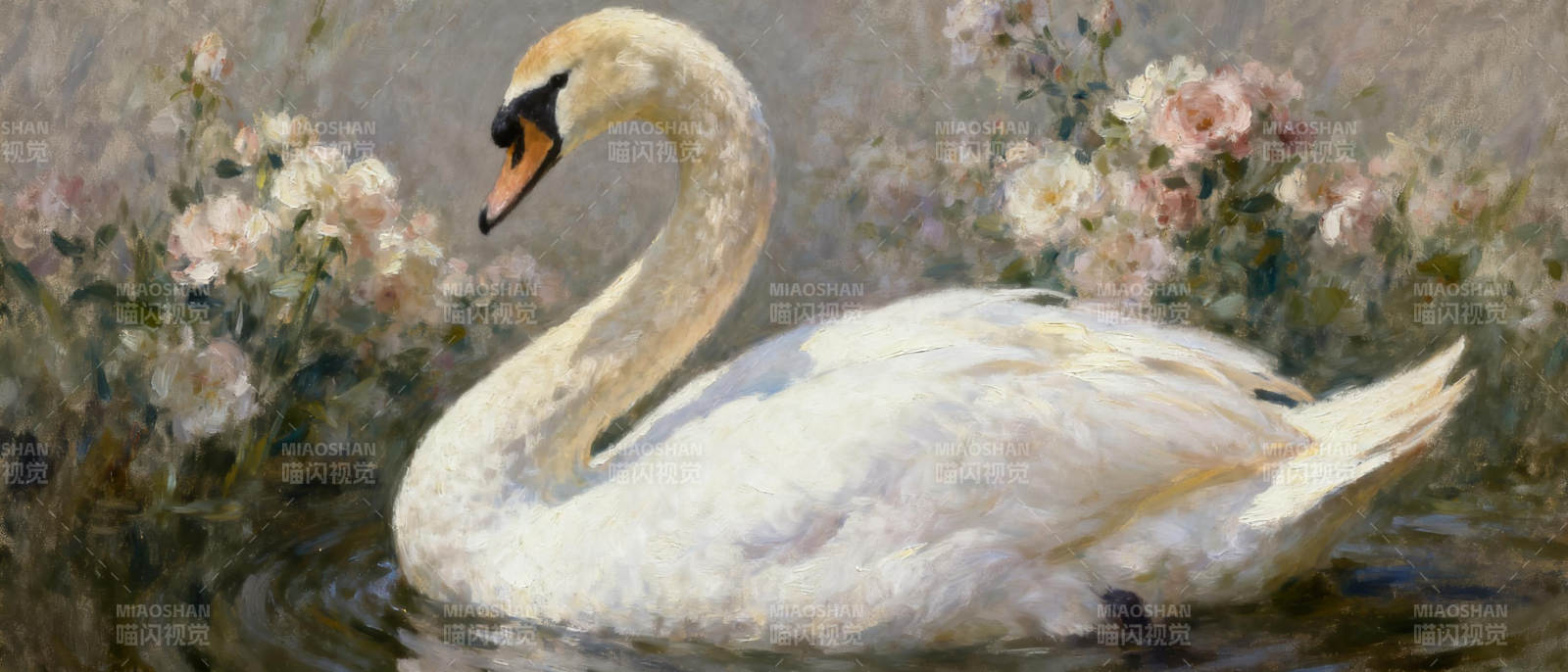 湖畔白鹅静谧图图片