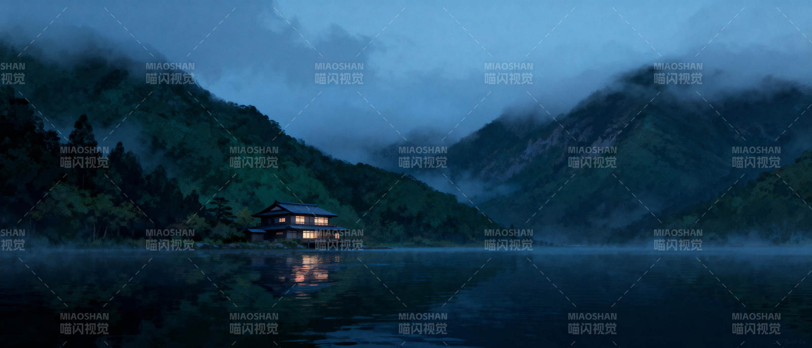 夜湖山居图片