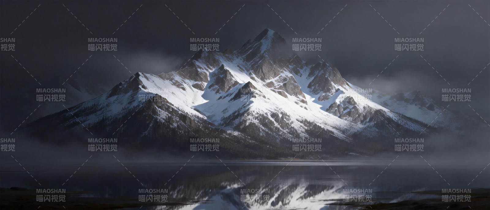 雪山倒影静谧湖图片