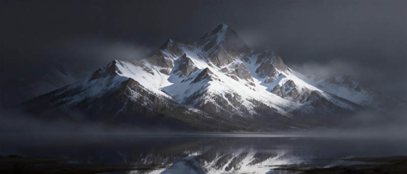 雪山倒影静谧湖图片