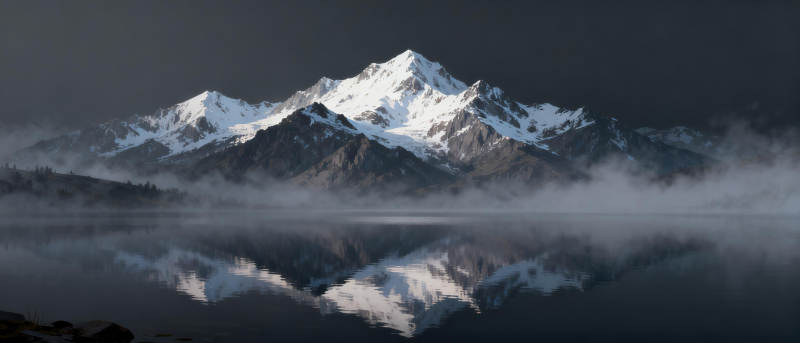 雪山倒影湖中图片