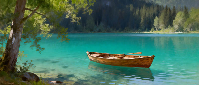 湖畔独舟静谧景图片