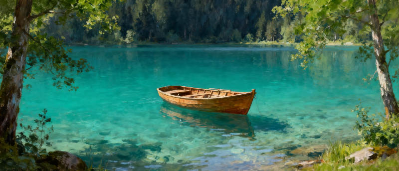 湖畔独舟静谧景图片