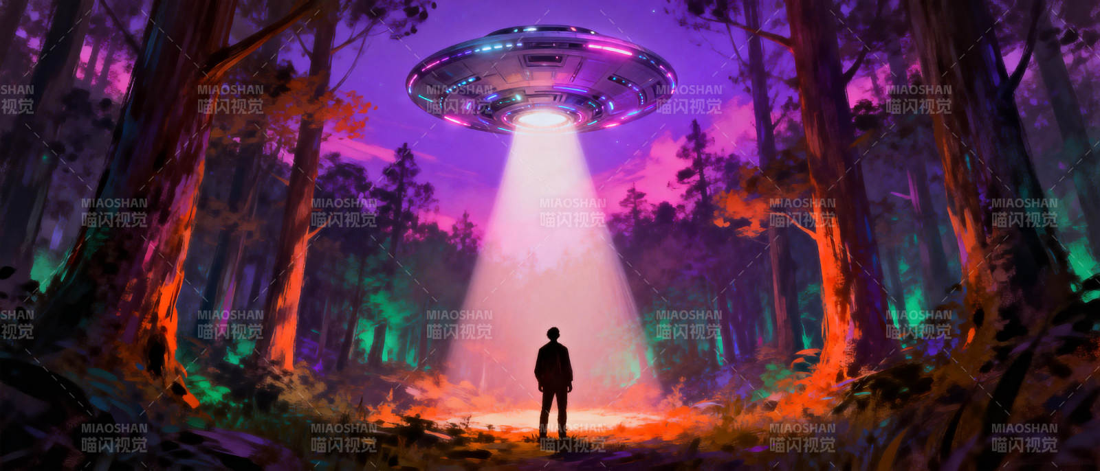 森林中的飞碟奇遇图片