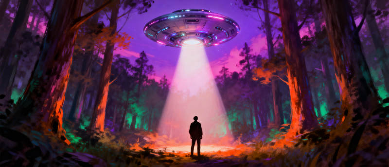 森林中的飞碟奇遇图片