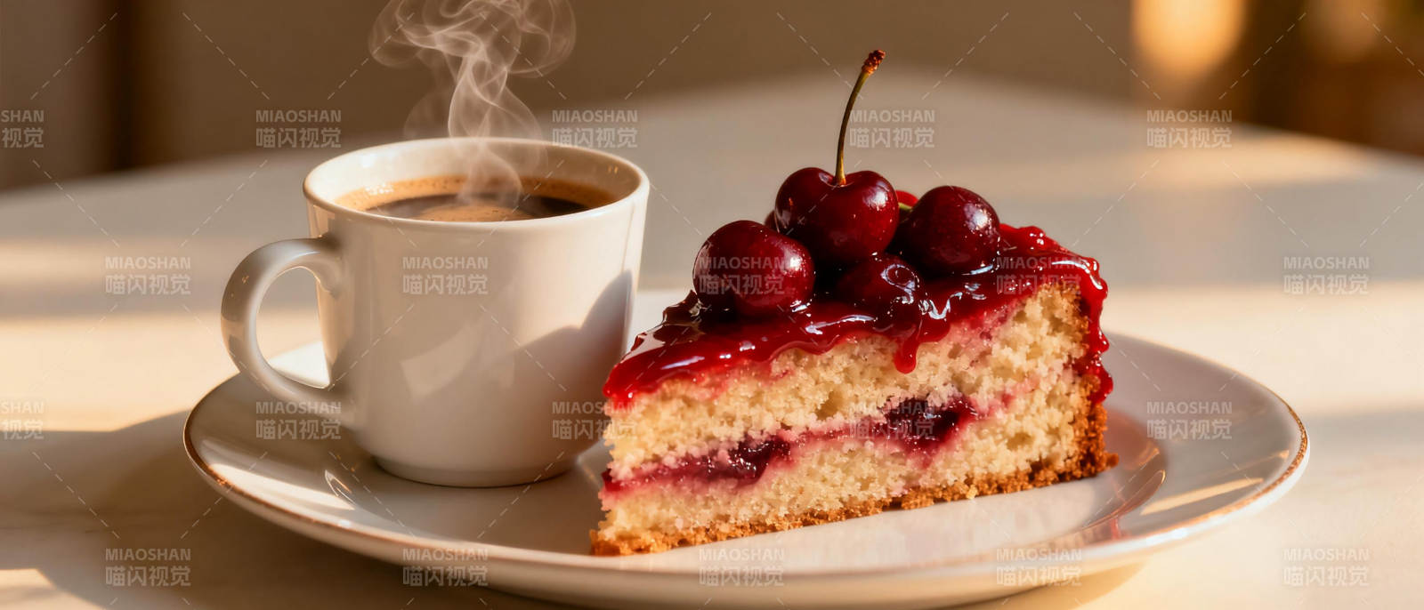 樱桃蛋糕配咖啡图片