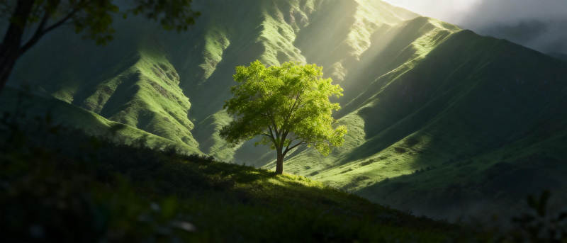 孤树映山光图片