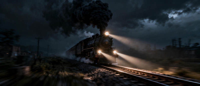 夜行蒸汽火车图片