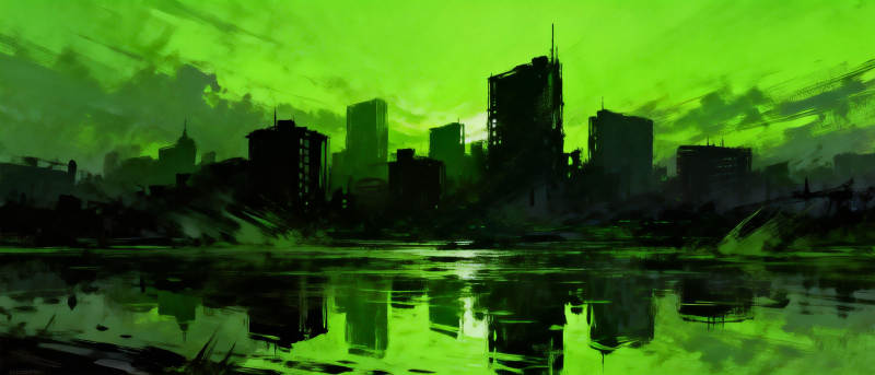 绿夜都市倒影图片