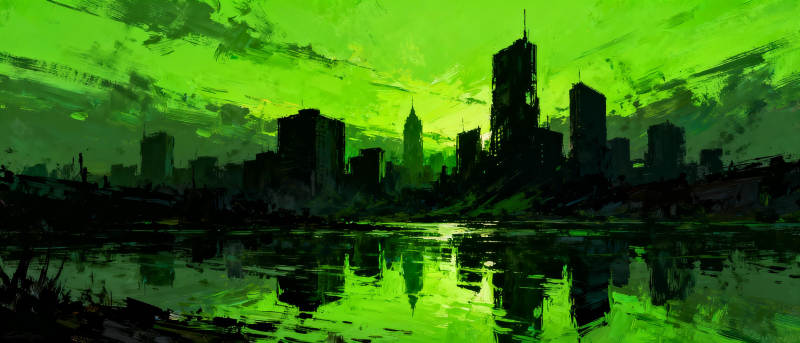 绿光都市夜景图片