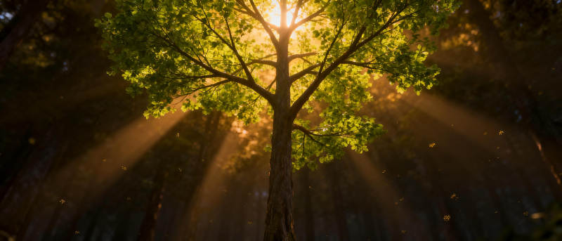 阳光穿透树冠图片