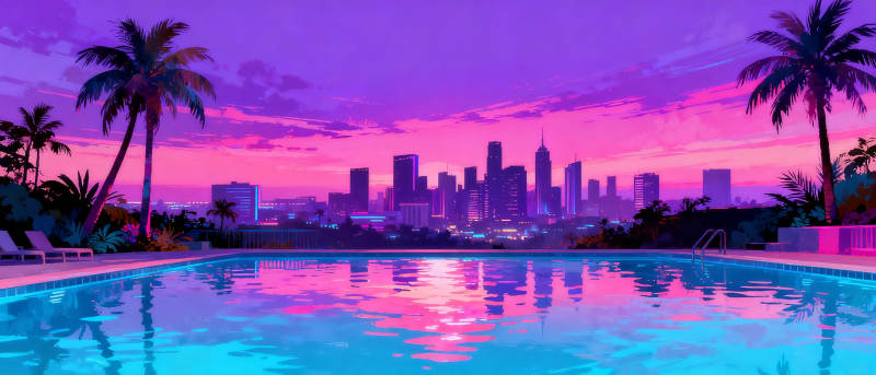 霓虹泳池夜景图片