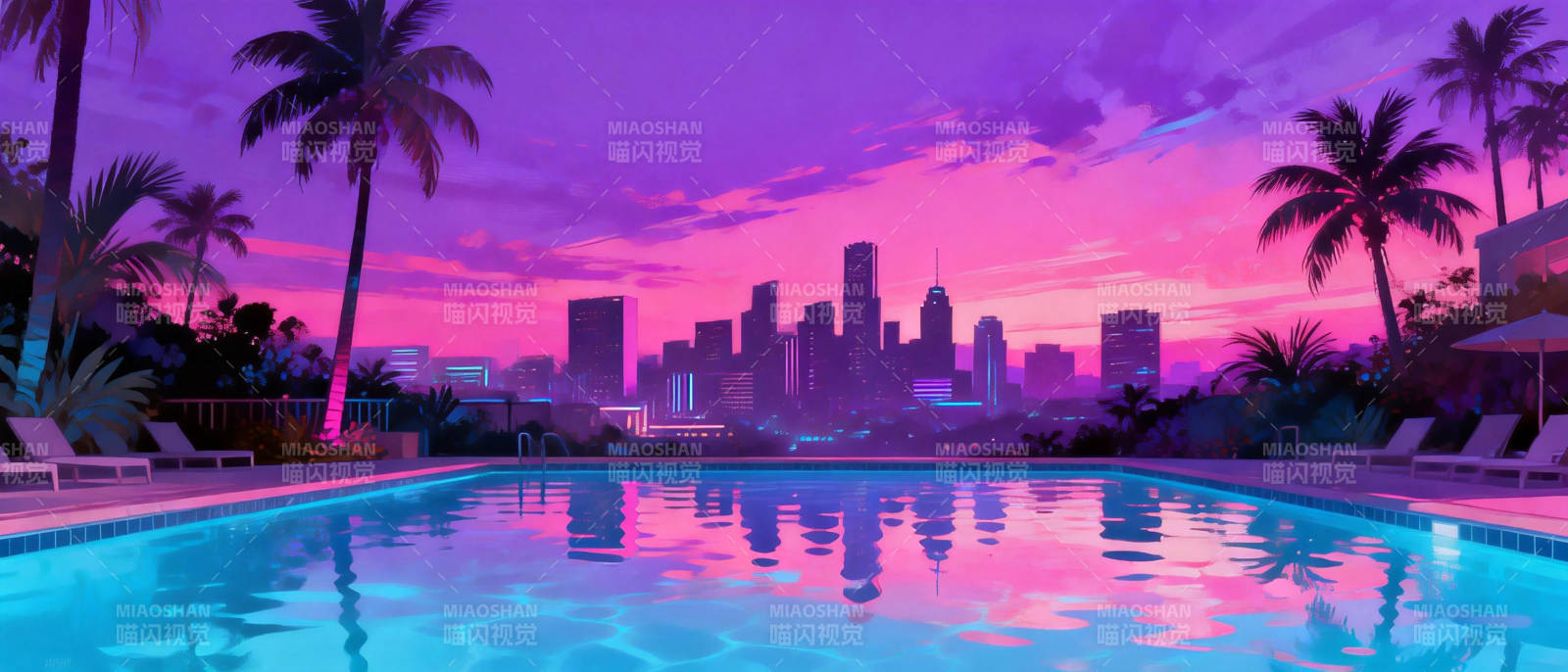 霓虹泳池夜景图片