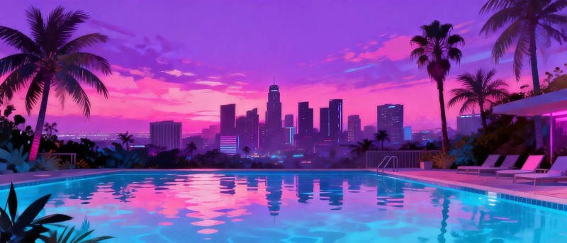 霓虹泳池夜景图片