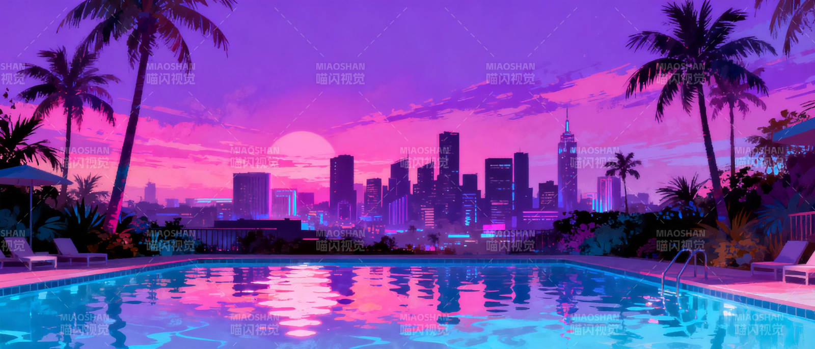 霓虹泳池夜景图片