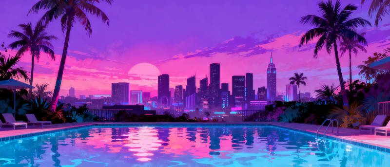 霓虹泳池夜景图片