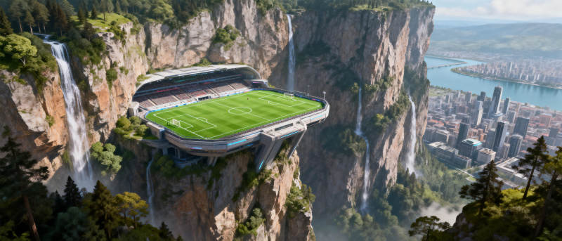 悬崖上的足球场图片