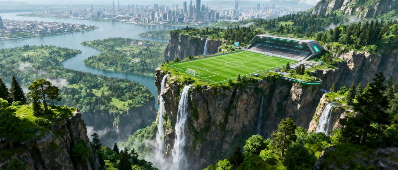 悬崖上的足球场图片