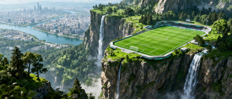 悬崖上的绿茵场图片