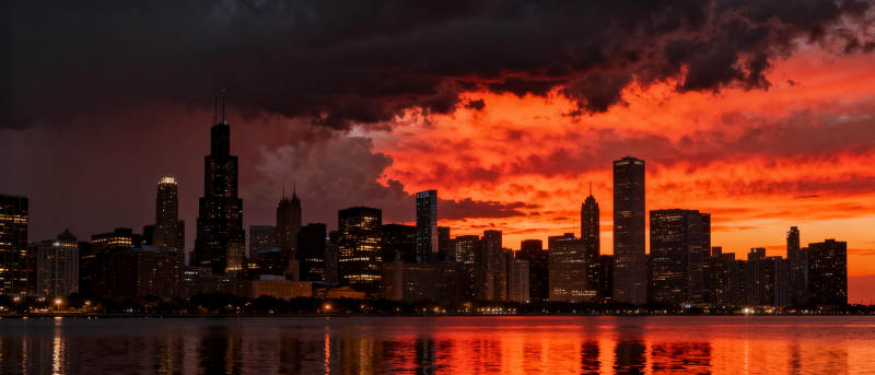 芝加哥夜景火红天际图片