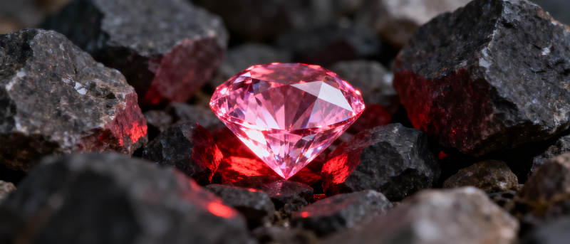 粉钻闪耀于岩石间图片