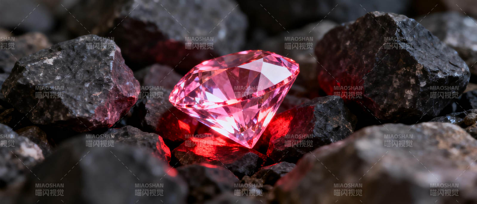 璀璨红钻嵌石中图片