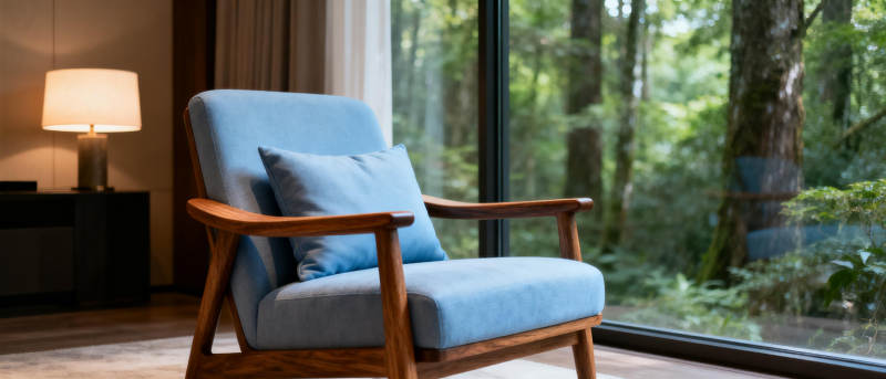 静谧森林中的蓝椅图片