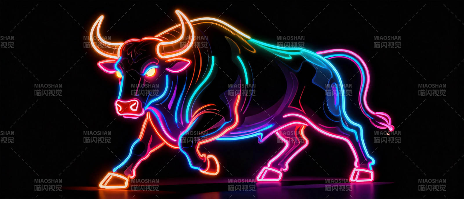 霓虹牛奔腾图片