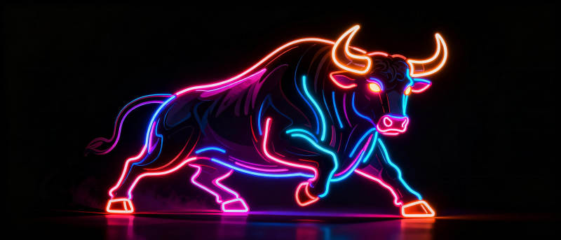 霓虹牛奔腾图片