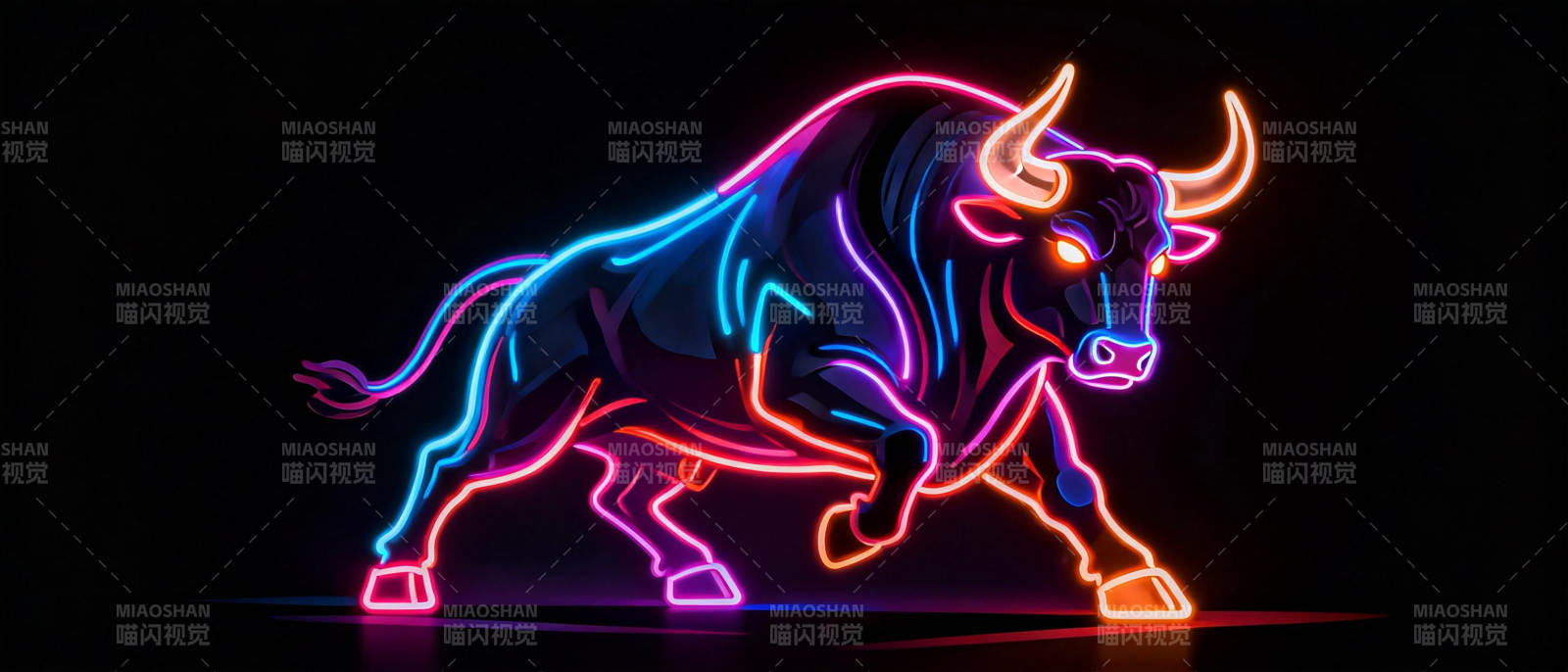 霓虹牛奔腾图片
