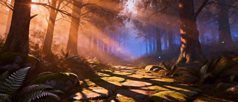 晨雾森林小径图片