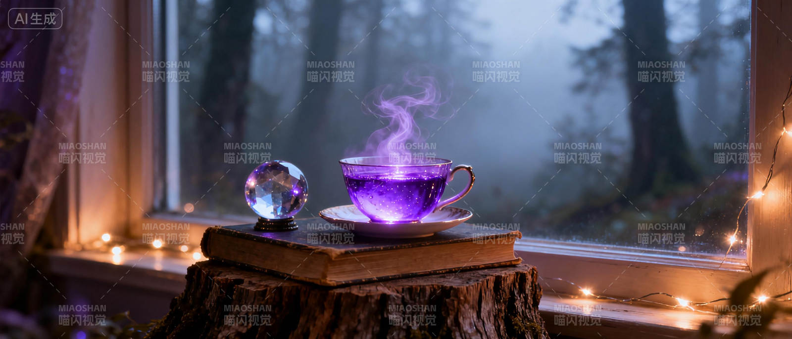 紫雾茶香窗景图片