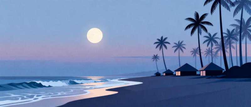 月夜椰林海滩图片