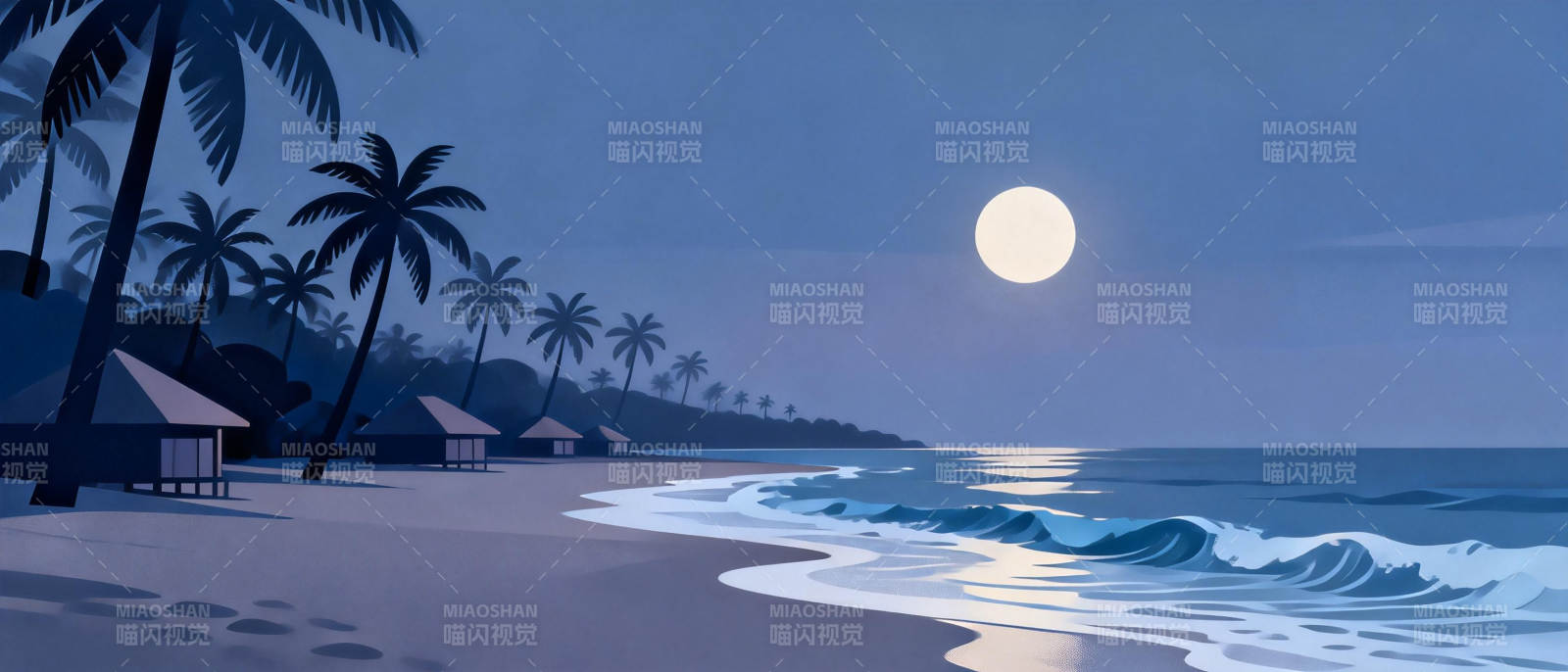 月夜沙滩图片