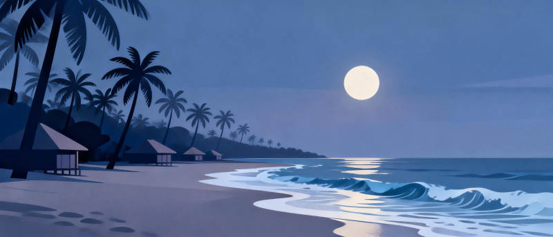 月夜沙滩图片