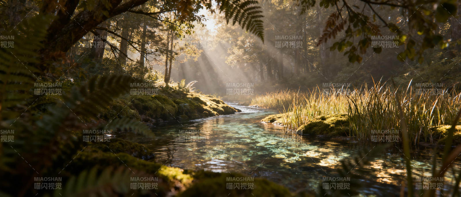 晨光溪流图片
